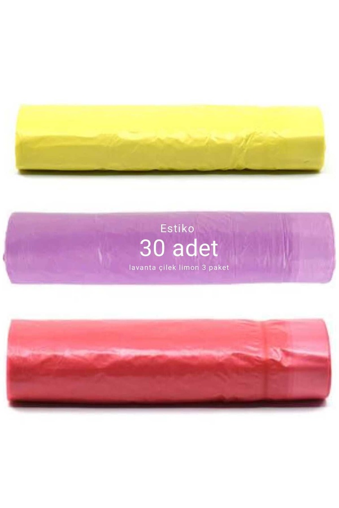 [EBS0150] Estiko Büzgülü Ve Kokulu Çöp Poşeti 30 Adet 55X60 Orta Boy Çilek Lavanta Limon