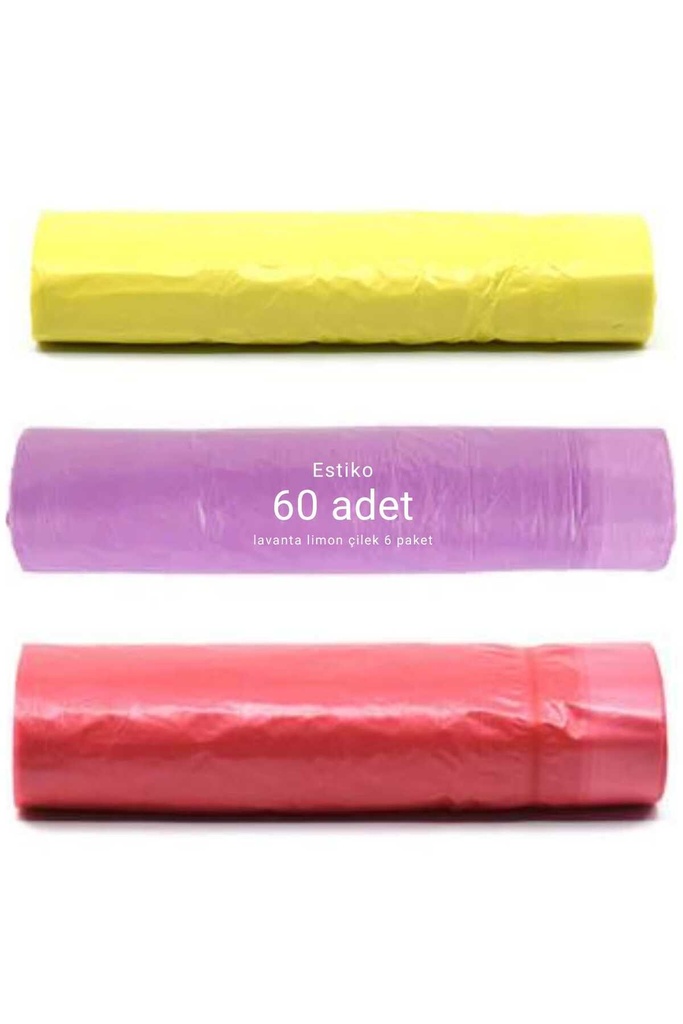 [EBS0151] Estiko Büzgülü Ve Kokulu Çöp Poşeti 55X60 Orta Boy 60 Adet Çilek Lavanta Limon