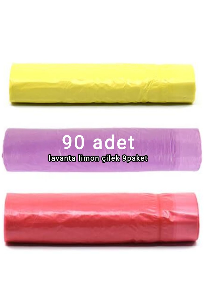 [EBS0152] Estiko Büzgülü Ve Kokulu Çöp Poşeti 90Adet 55X60 Orta Boy Çilek Lavanta Limon