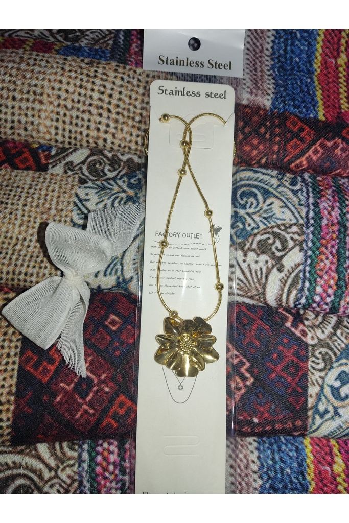 [EBS0039] Estiko Çiçek Model Katmanlı Çelik Altın Rengi Kolye