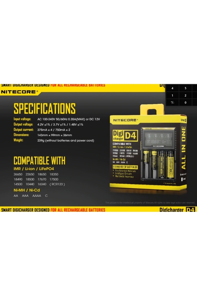 Estiko Nitecore D4 Pil Şarj Cihazı + Kablo