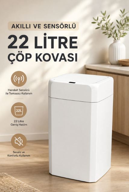 [EBS0086] Follow Me Sensörlü 22 Litre Mutfak Banyo Ofis Çöp Kovası