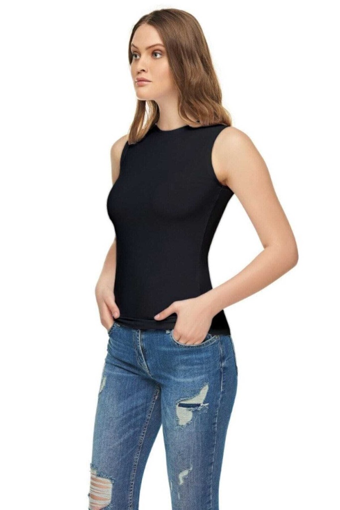 Tutku Elit Kadın Siyah Elastan Pamuklu Likralı Sıfır Kol Body 2'li