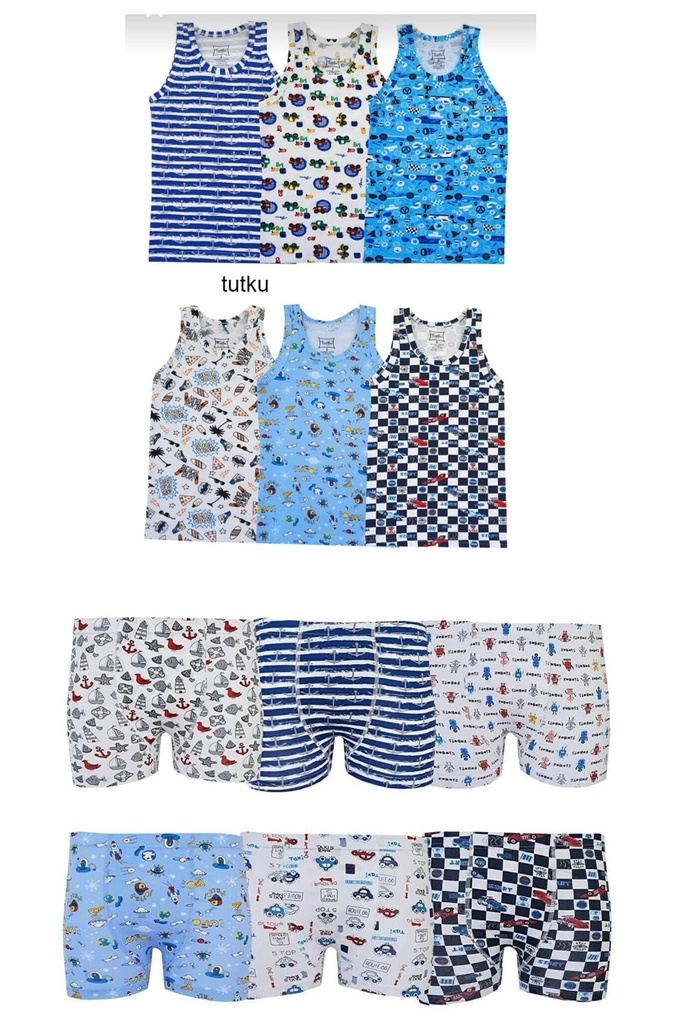 Tutku Erkek Cocuk Takımı 6 Adet Desenli Atlet 6 Adet Desenli Baskılı Boxer (3-4 Yaş)