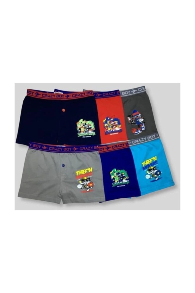 Tutku Erkek Çocuk Baskılı 6'lı Paket Pamuklu Boxer (3-4 Yaş, S, Karışık)