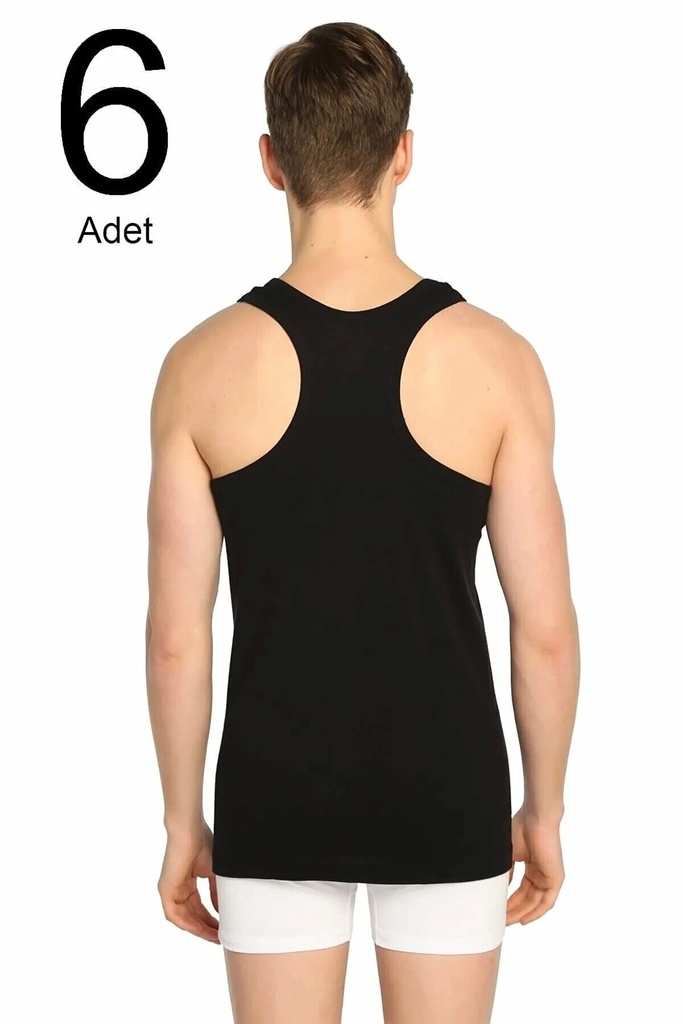 Seher Erkek Siyah 6'lı Paket Pamuklu Ribana Rambo Atlet