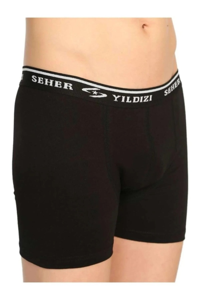 Seher Yıldızı Elastan Erkek 8'li Paket Likralı Siyah Boxer 0060
