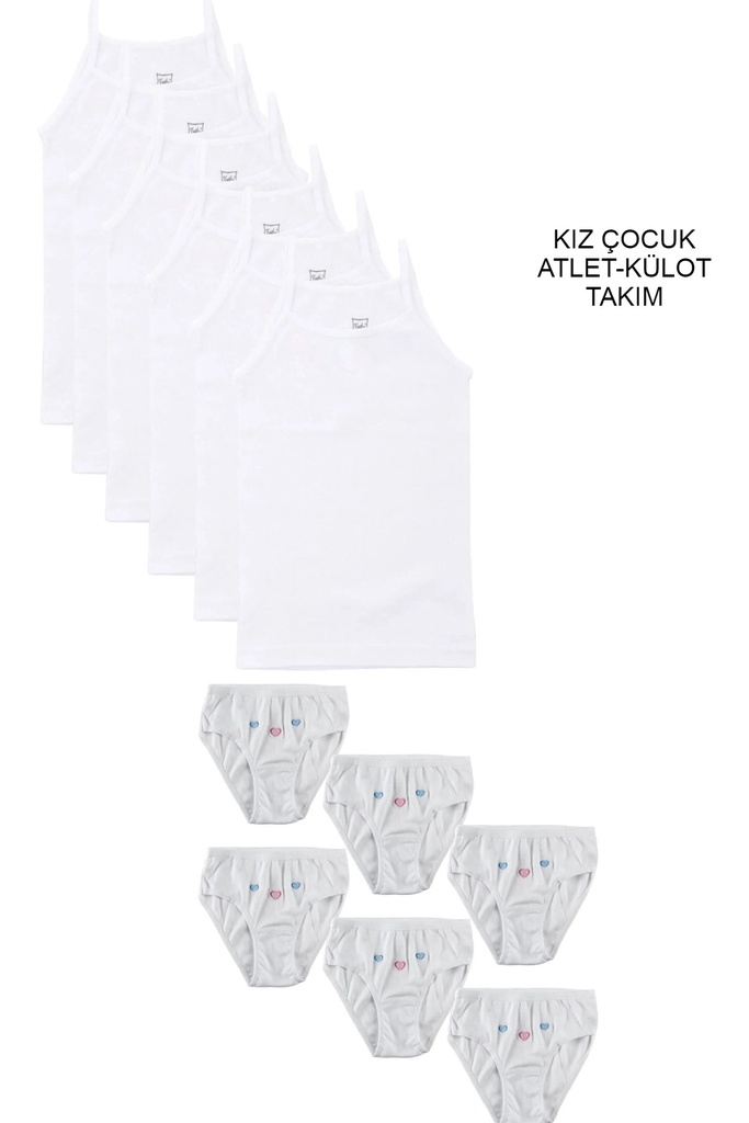 Tutku 6'Lı Kız Çocuk Atlet-Külot Takım %100 Pamuk üretim (5-6 Yaş)
